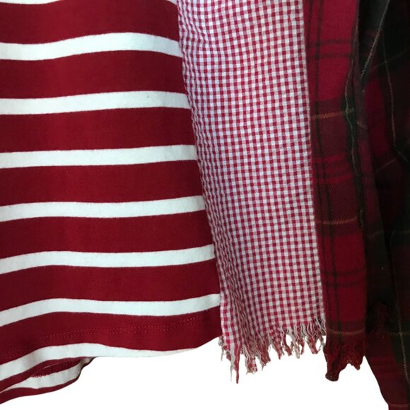 Upcycled Mixed Print Oversized Shirt, M-L: Red Gingham & Plaid Flannel Sleeves - Picture 13 of 14